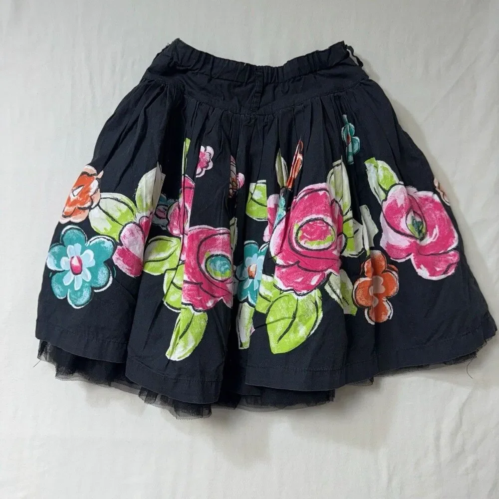 Children Place Floral Skirt Girl 6-7 Black Tulle Skater Pleats Adjustable Summer